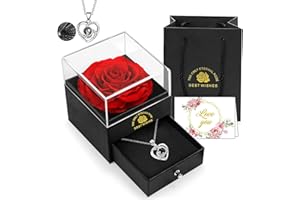 EGEKTBH Gifts for Mum, Preserved Eternal Rose Gift Box with Love You Necklace, Artificial Rose Gifts for Mum Her for Birthday, Anniversary, Valentines Day, Xmas