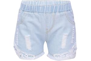 Oyolan Mädchen Jeans Shorts Kurze Hose Dehnbar Denim Ripped Zerrissen Loch Hot Pants High Waist Stretch Sommer Bermuda Shorts Gr. 98-164