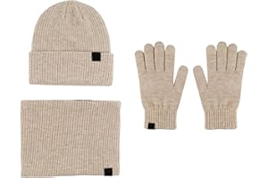 Cocila Women's Autumn Winter Warm Cute Wool Hat Scarf Gloves Slouchy Three Pieces Winter Snow Knit Cap Screen Mittens Scarves Set