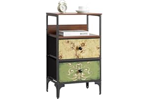 LYNCOHOME Komoda z 2 szufladami z tkaniny Stolik nocny Kredens z szufladami z tkaniny Szuflady Szafka do przechowywania do kuchni Przedpokój w biurze Styl wiejski