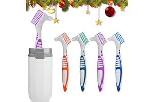 TOKANEIT Spazzola Pulizia Dentiera, Spazzole Protesi Dentale, Spazzola per Denti Finti 4 Pezzi, con Custodia Portatile Bianca, Setole Multistrato, Testine a Doppia Angolazione, per La Cura Della Protesi