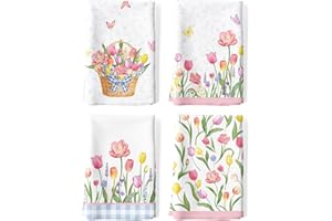 Arquiel Ręczniki do naczyń wzorzyste na wiosnę i lato 4 szt. 48 × 70 cm, 100% bawełna, miękkie ręczniki kuchenne, ręczniki do rąk, wielokrotnego użytku, szybkoschnące ściereczki do naczyń do kuchni