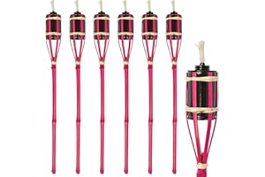 Harbour Housewares Bamboo Fire Torches - 60cm - Pink - 6X Garden Lighting Traditional Tiki Torches Outdoor Paraffin Oil Lamp Candle Flame Lantern with Removable Screw Top