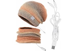 FAMKIT Elektrisch beheizter Schal Mütze USB beheizt Damen Strickmütze Beanie Schal Set Weich Warm Fleece Gefüttert Winter Skimütze Kreis Schal für Winter Outdoor Reisen Radfahren