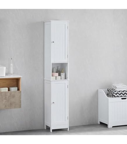 Bath Vida Priano : Armoire à Linge Salle De Bain Blanche Élégante Avec Panier Intégré, Design Moderne 58x56x38 Cm