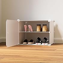 プレゼンテーションボックス　ミニョネット BOXJOY 2 Shelf 1 Door Black DIY Multipurpose Plastic Shoe Rack