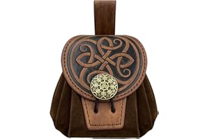 HiiFeuer Średniowieczna wytłaczana torba na pasek ze sztucznej skóry, retro renesansowa przenośna torba na pasek, portmonetka, torba na kości na LARP Ren Faire, Brązowy B, 12cm x 8cm, Średniowieczny