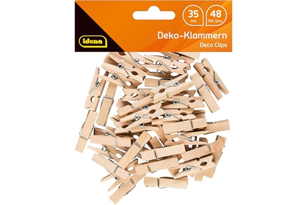 Mini tvättklämmor trä, 48 stycken, ca 3,5 cm lång, för pyssel, dekoration och dekoration