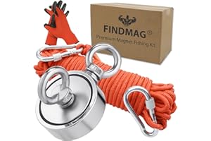 FINDMAG Super Strong Fishing Magnets, 1000 lb(453 kg) Pulling Force Double Sided Magnet Fishing Kit with Rope, Magnet Kit for Retrieving Items in River, Lake, Beach, Lawn - 2.95" Diameter