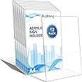 12 Pack A4 Sign Holders, Auzkong Acrylic Slant Sign Holders, Clear Plastic Display Stand, Acrylic Paper Signs Holder Photo Frame for Restaurants Hotels Menu Stores Office (A4-12 Pack)