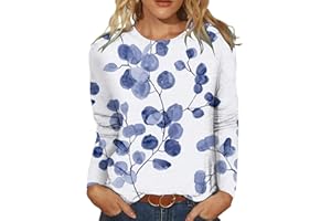 NUSGEAR 2022 Camiseta de Manga Larga Mujer, Elegante impresión Flores Camisa Manga Larga Basic Blusa Moda Casual Cuello en V Suelto Primavera otoño Jersey Sudadera Fiesta Original Tops T-Shirt