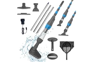 PoolyPoly Pool Vacuum Cleaner, Cordless Pool Hoover Kit with Pool Skimmer, Pool Brush, Scrubber Pad, Rechargeable Handheld Vacuum for Spas, Hot Tubs, Small Pools - Running time up to 90 Minutes, Grey