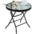 PHI VILLA Folding Side Table, Foldable Coffee Table, Outdoor Garden Table, Small Round Patio Table - Transparent
