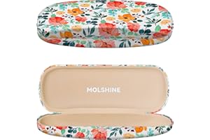 molshine Hard Shell PU Leather Glasses Case, Travel Portable Eyeglass Case for Men Women Girl Travel Study Work