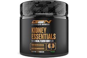 GEN GERMAN ELITE NUTRITION Kidney Essentials - 270 cápsulas - complejo Botanical Flush de alta dosis con extractos de astrágalo, ortiga, cereza ácida, corteza de pino, apio y vara de oro - vegano