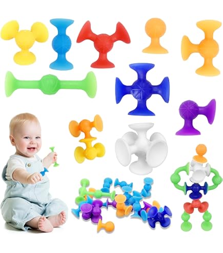 ECHOCUBE 28 Pcs Suction Toys for Bathing Our Kids 3+ Years, Sensory Suction Toys, Travel Toys for Stress for Children and Adults