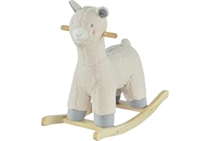 HOMCOM Cheval à Bascule modèle Lama Fonction vocale Bois peuplier Peluche Douce crème