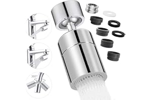 LUBEKAS Aeratore Rubinetto Cucina, 360° Girevole Prolunga Rompigetto Rubinetto con 2 Modalità Aeratore Filtro Antispruzzo, 5 Tipi Adattatore Filettato doccetta per lavandino da cucina, lavello da bagno