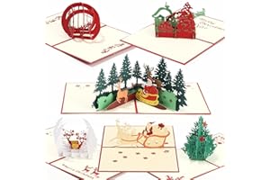 FAOKZE 3D Tarjeta Felicitación Navidad, 6 Tarjetas De Navidad Emergentes, 3D Pop Up Cards, Tarjetas de Navidad 3D con Sobres, Árbol de Navidad, Papá Noel, Reno Tarjeta Emergente de Navidad (ka-2)