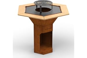 Barbecook Barbecue brasero Nestor Original, Barbecue à Bois Exterieur avec plancha, Tables d'appoint et Grille surélevée en Acier corten, 128x120x120cm