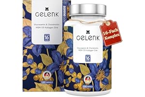 ‎SONNESEE Gelenk-Komplex 16-fach – mit Glucosamin, Chondroitin, MSM, Kollagen, L-Methionin, Vitamin D3 & K2, Zink und Kurkuma – für eine normale Kollagenbildung – Sonnesee