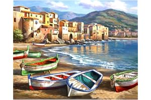 CUKOL CUKOL Cukol Kit Punto Croce Paesaggio Mare, 11ct Punto Croce Kit da Ricamare, Kit Quadri Punto Croce Prestampato Completo Stampati Prestampati Schemi Principianti Set Kit Ricamo Ricami Disegni 36x36 cm