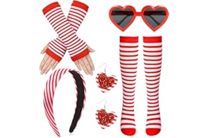 HOWAF Karneval Kostüm Köln Haarreif Rot Weiß, Handschuhe, Strümpfe, Herz Brille, Ohrringe für Kölner Rot Weiss Karneval Damen, Kölle Faschingskostüme, Fasching Kostüm, Set A