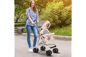HUOLE Poussette Bébé Combinée 2 en 1, Landau Pliable pour 0-36 Mois, 0-25kg, Poussette Compact avec Siège Rotatif, Panier de Rangement, Ceinture de Sécurité-D-rose