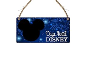 PIXIE'S GIFTS Days Until Disney: Opciones de color – Regalo para niñas y niños, placa de pizarra con cuenta regresiva de día festivo, diseño moderno, cuenta regresiva de vacaciones familiares (placa rectangular de