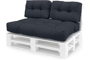 ‎SPATIUM Spatium Palettenkissen Set abnehmbar Bezug wasserdicht gesteppt Palettenauflage Palettenpolster Palettensofa Palettenmöbel Anthrazit 3er Set