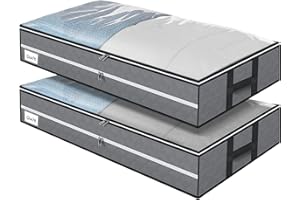 GARPROVM Borsa portaoggetti sottoletto 2PCS, 96L Contenitori sottoletto Scatole sottoletto Traspirante Scatole per Armadio con doppia cerniera per Trapunte Coperte Biancheria da Letto, 104x50x18cm