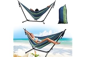 OLLIDOT Hammock with Stand for Outside, Stable Space Saving Metal Stand 2 Person 600lbs Weight Capacity Hammock with Carrying Bag for Indoor & Outdoor, Blue