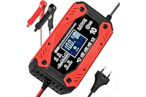 Pfloge® Cargador Baterias Coche, 12V 10A/24V 5A Cargador de Batería de Coche Inteligente Automático con Pantalla LCD y Múltiples Protecciones para Baterías De Coche, Camión, Moto, Barco, Marina