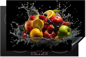 KitchenYeah© Cubre Vitrocerámica - Protector Vitroceramica Induccion 81x52 cm - Tapa Vitroceramica - Protector de Vitroceramica Fruta - Manzana - Naranja - Rojo - Agua