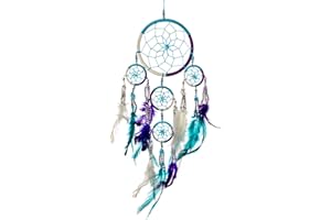 ‎PINK PINEAPPLE Pink Pineapple Dreamcatcher bunt mit Federn und Silber Perlen: Handgemachter Traumfänger in Vielen Farben - Türkis Blau, Lila, Weiß - Kleiner Traumfanger (12 x 35 cm)