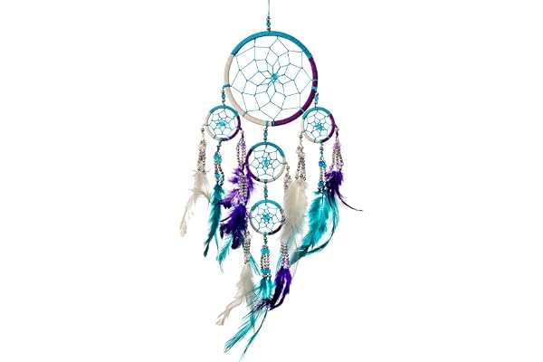 Pink Pineapple Dream Catcher Liten Handgjorda Bohemian Drömfångare: Etisk hängande Drömfångare Väggkonst med Aqua Blå, Lila och Vit Fjädrar och Silverpärlor med Traditionellt Virkad Design - 12cm Bred, 35cm Lång