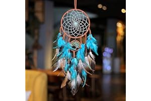 HAMON Łapacz snów, pióro dla dzieci, łapacz snów, mały, ręcznie wykonany, do dekoracji wnętrz, ornamentów, rzemiosła, dekoracji (kolor błękitny)