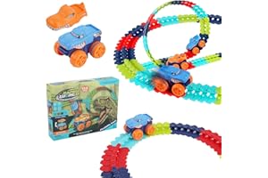 FORROBY Pista de Coches Juguetes para Niños,150 Piezas Car Racing Track para Niños con 2 Juguetes de Coche con Efectos de Luz, Racetrack Juego para niños a Partir de 3 años (Dinosaurio)