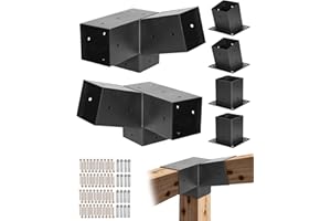 VEVOR Kit Support de Pergola, Lot de 6, Support de Poteau Bois 92x92 mm, 2 Supports d'Angle 3 Voies, 2 Bases de Poteau, 2 Bases Murales, pour Poutres Bois Standard Toit Incliné, Banquet Fête Plein Air