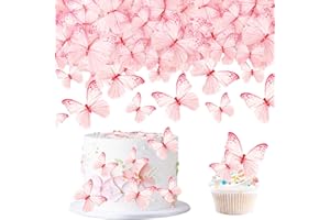 BLUMOMON 60Pcs Edible Butterfly Cupcake Toppers 3D Edible Butterfly Cake Topper Pink Butterfly Cupcake Decoration Picks Wedding Baby Shower Party Wedding Anniversary Birthday Party Cupcake Decoration