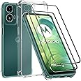 For Moto Motorola G04 / E14 Case and Screen Protector,Motorola G04/E14 6.56” Clear Phone Case+2 Pack Tempered Glass,Easy to install Film,Soft TPU Protective Cover Phonecase,Shock-Absorbing Corners