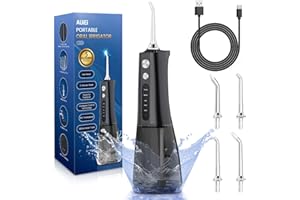 AUIEI Water Flosser for Teeth Cordless, Professional Oral Irrigator 5 Modes & 4 Jet Tips USB-C Rechargeable Teeth Cleaner Portable 300ML Dental Tooth Care Tool Kits Home Use Travel (Black)