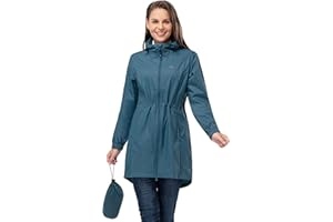 33,000ft Women's Rain Jacket Lightweight Hooded Long Rain Coat Waterproof Jacket Ladies Packable Functional Jacket Windbreaker Breathable Active Outdoor Coats