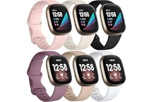 Charlam 6 Pack Bracelets de Remplacement Compatible avec Bracelet Fitbit Versa 3/ Versa 4/ Bracelet Fitbit Sense/Sense 2, Bandes de Sport Souple pour Femme Homme, Petit Grand