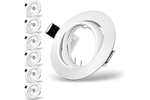 YIAHIN Marco Foco Empotrable, Marcos Focos GU10 Blanco Incl. Zócalo GU10 Para Lámparas De Led O Halógena, Redondo Metálica, Marco Empotrado Ojo de Buey, Para Baño Sala Cocina, etc.,6 Pack