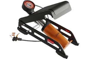 ZENO Bicycle Foot Pump Single Piston Bike Floor Pumps with Accurate Pressure Gauge 160PSI Aluminium Body, Smart Valve Head for Bike Tire & Ball - Needle Included