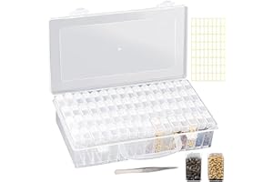 RUNQIN OUTDOOR 64 Slots Plastic Seed Storage Box with Label Stickers & Tweezers, Reusable Garden Planting Seeds Organizer, Multi-Purpose Diamond Embroider Case Container for Seeds Beads Craft Storage(Clear)