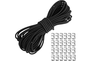TAIXING 4 mm x 10 m Tendeur Elastique, Corde Élastique Noir avec 24 Boucles à sertir M5, Sandow Elastique en Latex Solide et Durable pour Bâche de Remorque, Bateau, Camping, Tente, Sac à Dos