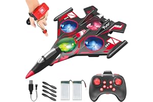HERMORRYSS Aereo Telecomandato, 2,4 Ghz Aerei RC con Telecomando da Orologio, Luci a LED, 360° Ribaltamento, Equilibrio Automatico, Quadcopter RC per Bambini Principianti Regalo Natale Compleanno (A)