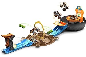 Hot Wheels Monster Trucks Arena delle Acrobazie con Lanciatore Doppio con 2Veicoli Inclusi,Giocattolo per Bambini 3+Anni, GVK48, Imballaggio Standard